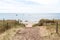 Pathway sand beach access in Lacanau Beach on atlantic coast in France