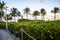 Pathway to the beach in Miami Florida with ocean background, the best place for your vacation