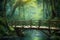 Pathway to Enchanted Wilderness: An Adventure Across a Wooden Bridge into the Heart of the Jungle AI Generated
