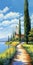 A Pathway To The Lake: Detailed Architecture Paintings On Large Canvas Sizes