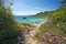 Pathway to lonely lagoon of tropical island