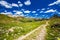 Pathway on the top of Berninapass in Swiss Alps