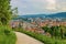 Pathway at Vineyards on Piramida Hill and cityscape of Maribor, Lower Styria, Slovenia