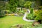 A pathway in a well tended garden, taken with tilt-shift effect.