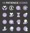 Patience night or dark mode icons set. Calm person finding