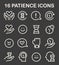 Patience night or dark mode icons set. Calm person finding