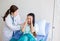 Patient asian woman having a headache or migraine severe in hospital