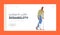 Patient with Disability Landing Page Template. Man with Leg and Head Fracture Walk on Crutches. Injured Character