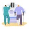 Patient on doctor appointment vector illustration, cartoon traumatologist character showing xray pic with limb fracture