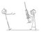 Patient and Doctor with Big Injection or Vaccine, Vector Cartoon Stick Figure Illustration