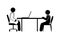 Patient at the doctor`s appointment, stickman sits at the table, stick figure