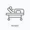 Patient flat line icon. Vector outline illustration of person in bed. Black thin linear pictogram for hospital intensive