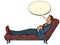 The patient is a male businessman at a psychotherapy session, lying on the couch