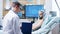 Patient in a neurology centre wearing brainwaves scanning headset