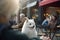 Patient Pooch: A Dog\\\'s Wait for His Owner in the City Cafe\\\'s Open Air Section