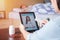 Patient`s relatives use video conference, make online consultation with doctor on mobile application, ask doctor about illness