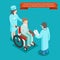 Patient on wheelchair with doctor staff. 3D