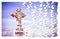 Patiently building of faith - Celtic carved stone cross against a sky background - concept image in puzzle shape