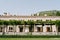 Patio in front of the brick facade of Villa Milocer. Montenegro