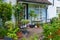 Patio in front of country house.