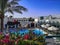 Patio with pool at Falcon Hills hotel in Sharm El Sheikh on a sunny winter day.