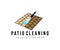 Patio pressure cleaning, pressure water cleaner, water jet and block floor, logo design. Power washer, outdoor floor worker cleani