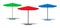 Patio umbrella. Outdoor garden parasol. Beach sunshade. Color set. Green, red, blue colours. Realistic vector illustration