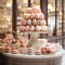 Patisserie Paradise: An enchanting display of delicate pastel macarons and exquisite French pastries