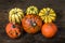 Patisson pumpkin lay on table outdoor background