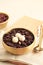 Patjuk Red Bean Porridge Topped with Round Rice Cake, Eat at Winter Solstice Festival, Copy Space for Text