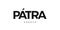 Patra in the Greece emblem. The design features a geometric style, vector illustration with bold typography in a modern font. The