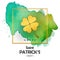 Patrick Day card with golden clover on  watercolor background - vector illustration