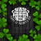 Patrick`s Day Banner with Clovers on Black Wood