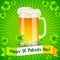 Patrick\'s Day card with pint of light beer