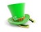 Patrick`s day green hat, horseshoe on a white background 3D illustration, 3D rendering