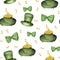 Patrick\'s day seamless pattern featuring a green bow  a hat and a pot of coins.