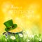 Patricks Day and green hat with gold of leprechaun in grass on y