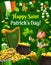 Patricks day leprechaun with gold and bagpipes