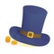 Patricks Day leprechauns hat with golden coins. Magic treasure concept.