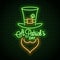 Patricks day neon banner. Neon leprechaun green