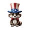 Patriot animal wearing a US Uncle Sam hat isolated on white transparent, USA presidential election