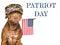 Patriot Day. Adorable puppy and American Flag