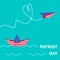 Patriot Day background Paper boat and paperplane. Dash line.