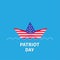 Patriot Day Paper boat. Dash line. Blue background Flat