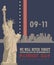 Patriot day vector poster with statue of liberty. September 11. 9 / 11 with twin towers