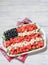 Patriotic American flag salad with blueberry, watermelon and feta