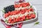 Patriotic American flag salad with blueberry, watermelon and feta