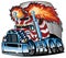 Patriotic American Flag Semi Truck Tractor Trailer Big Rig Cartoon Isolated Vector Illustration