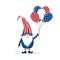 Patriotic american gnome. Cute scandinavian dwarf with balloons. Elf celebrate Independence day in the United States