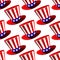 Patriotic American top hat seamless pattern